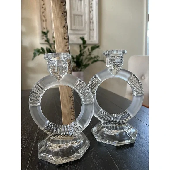 Pair Of Vintage Glass Candle Holders 1920/1930 - Picture 3 of 16